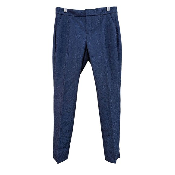 Banana Republic Navy Floral Lace Slim Fit Pants Size 0 - Picture 1 of 9